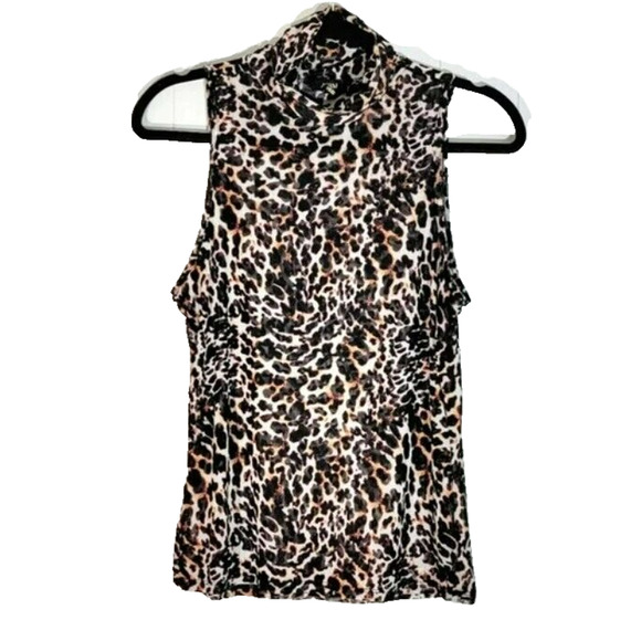 AFRM Sheer Sleeveless Cowl Neck Pullover Top XS/Extra Small Leopard Print NWT - Picture 1 of 5